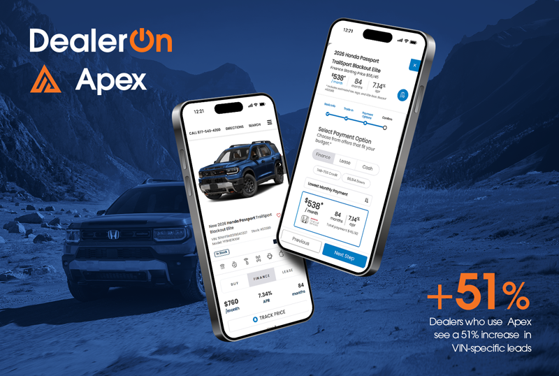 DealerOn's Apex Digital Retailing is approved for Honda Acura dealers.