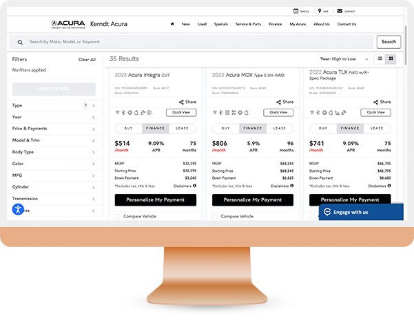 PriceStak For Acura, shows pricing stacks on an SRP