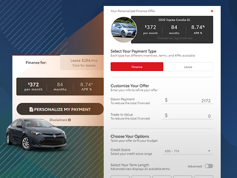 Customize your offer, select your payment type, and choose your options, all within APEX.