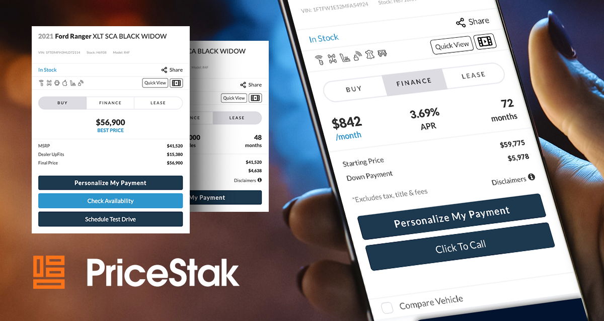 PriceStak With Cosmos, shows pricing screenshots and pricing stack on a mobile phone