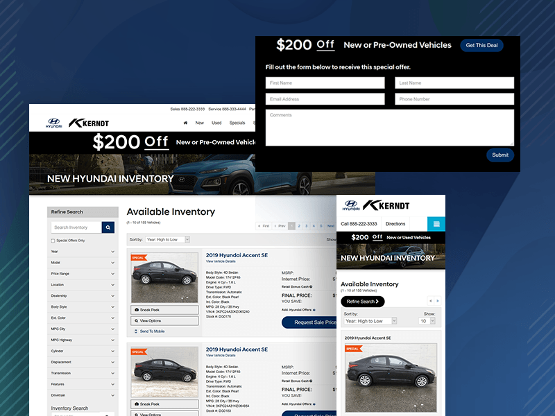 Image of Hyundai website with Mobile Lead Driver flying out of it