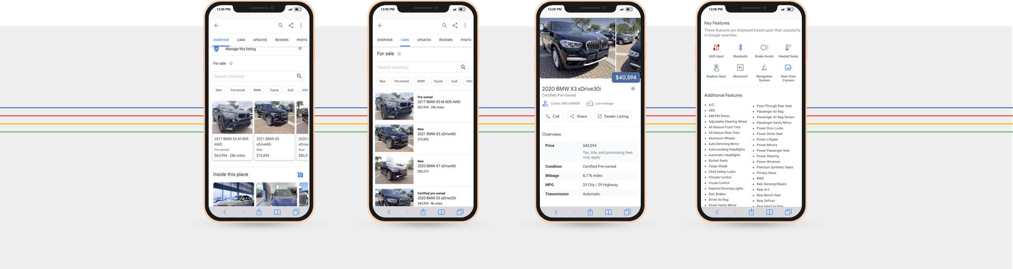 Phones showing Cars for Sale Integration