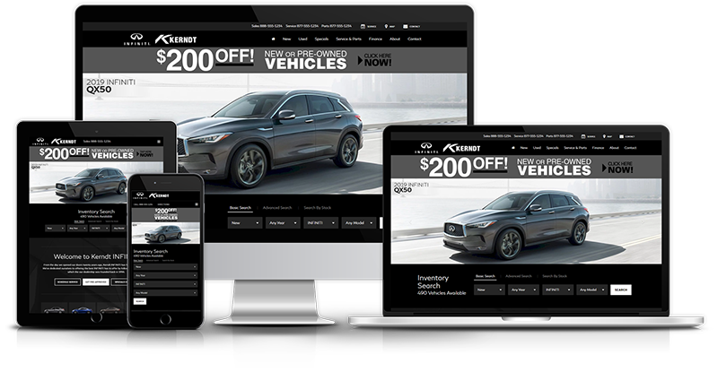 An example INFINITI website shown on a variety of devices