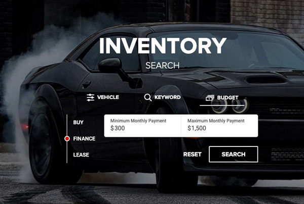 Search By Payment Feature, shows search by payment option on dealership website
